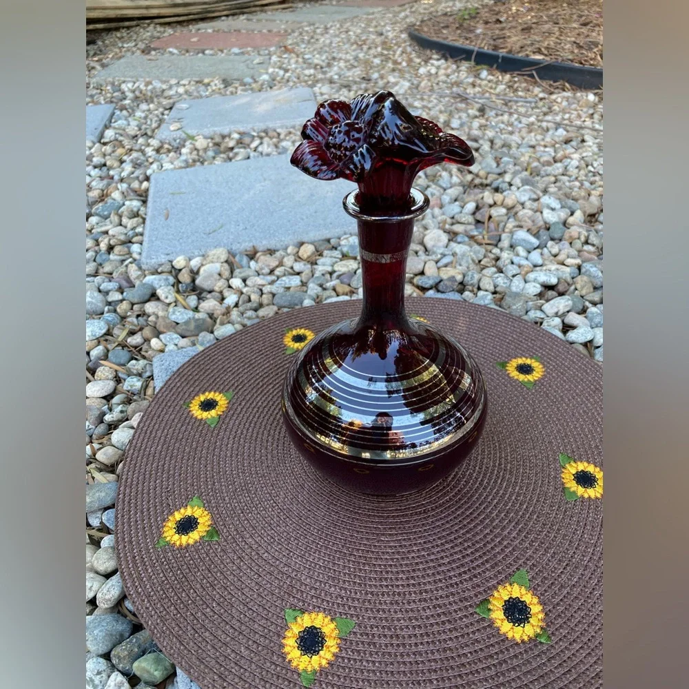 RARE DECO PLATINUM RINGS FENTON RUBY RARE DECO PLATINUM RINGS FENTON RUBY GLASS - Picture 2 of 7